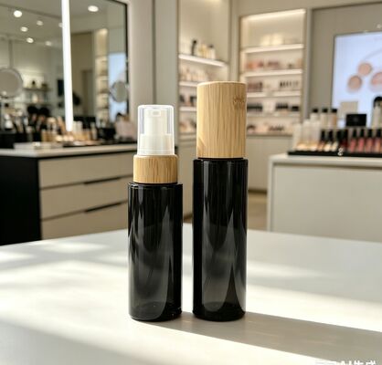 30ml 50ml customed Color Glass Bottle Press Pump Type Bamboo Lid  for Cosmetics