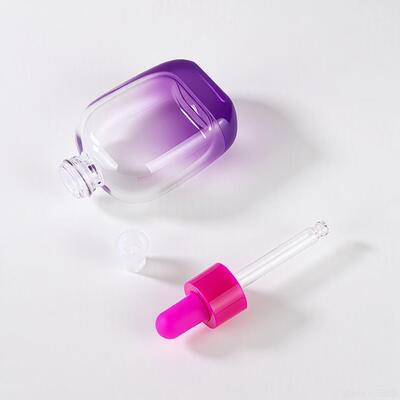 30ml Gradient Color Flat Square Glass Dropper Bottle Luxury Cosmetic Serum Essential Oil Bottle With Colorful Dropper Cap